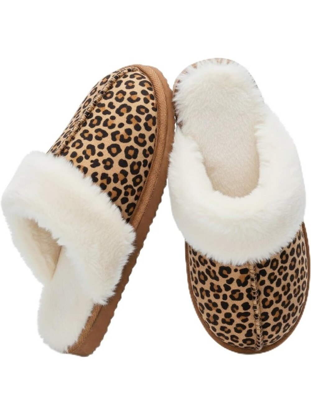 Women Leopard Cozy Faux Fur Winter Warm Memory Foam Slippers for Indoor Outdoo